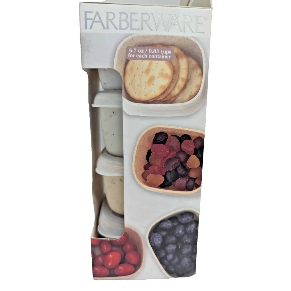 Farberware 4-pc Snack Containers Lids 6.7 oz Rectangle Speckled Kitchen BPA Free